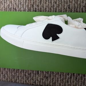 kate spade White Leather Sneakers with Black Spade Accent Fez Action Nappa Calf